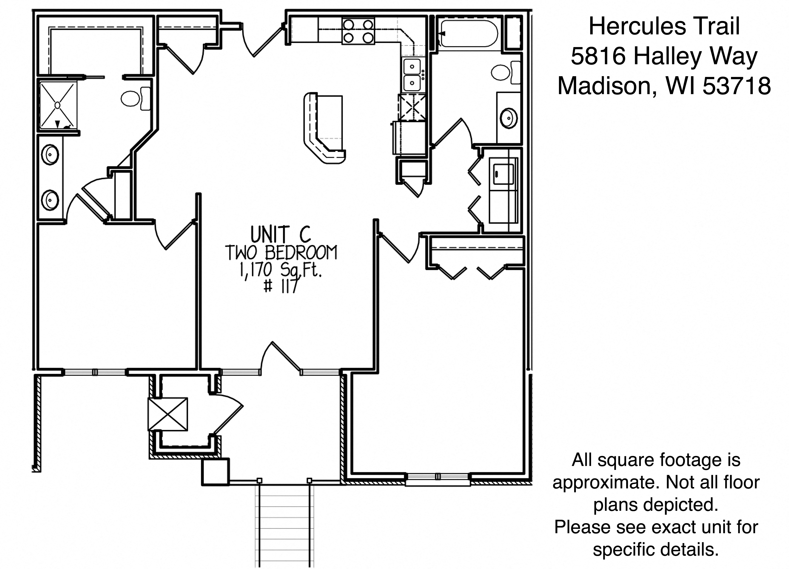 Floor plan for 2 beds, 2 baths, 1170 sqft